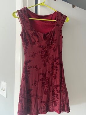 Commense Burgundy Floral Burnout Mini Dress
